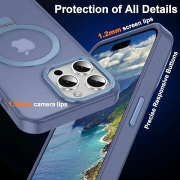 Lufanbis Magnetic for iPhone 14 Pro Case with Ring Stand, [10 FT Drop Protection] [Velvety Touch] Slim Translucent Matte Back Shockproof Phone Case for iPhone 14 Pro 6.1'', Sierra Blue
