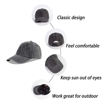 LANGZHEN Unisex Baseball Cap 100% Cotton Fits Men Women Washed Denim Adjustable Dad Hat(Black)
