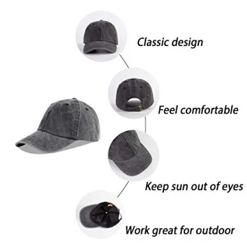 LANGZHEN Unisex Baseball Cap 100% Cotton Fits Men Women Washed Denim Adjustable Dad Hat(Black)
