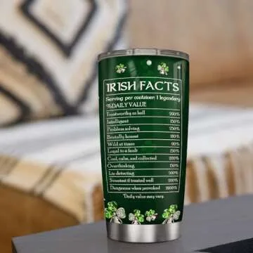 Wassmin St Patricks Day Tumbler Jewelry Style Irish Fact Celtic Cross Stainless Steel Tumbler 20 Oz Cup with Lid Travel Mug Saint Paddy's Day Gifts for Irish Women Men Family Friends