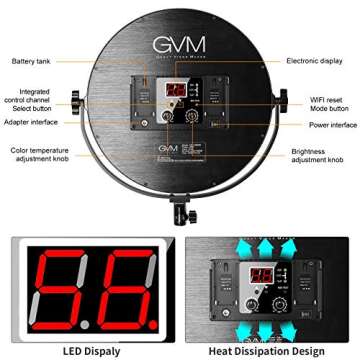 GVM Key Light, 14" LED Video Light with APP Control, Bi-Color Round Lighting, Ultra Thin 60W 3200-5600K Dimmable LED Soft Light with Table Stand for Gaming Studio YouTube Wedding Live Streaming