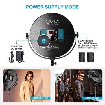GVM Key Light, 14" LED Video Light with APP Control, Bi-Color Round Lighting, Ultra Thin 60W 3200-5600K Dimmable LED Soft Light with Table Stand for Gaming Studio YouTube Wedding Live Streaming
