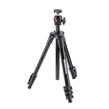 Manfrotto Compact Light Aluminum 4-Section Tripod Kit with Ball Head, Black (MKCOMPACTLT-BK)