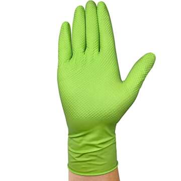 TitanFlex Thor Grip Heavy Duty Green Industrial Nitrile Gloves with Raised Diamond Texture, 8-mil, Latex Free, Powder Free