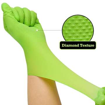 TitanFlex Thor Grip Heavy Duty Green Industrial Nitrile Gloves with Raised Diamond Texture, 8-mil, Latex Free, Powder Free
