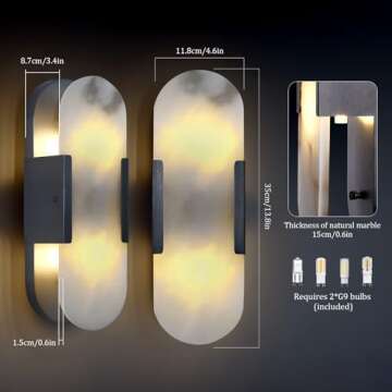 Sucelating 13.8 inch Modern Marble Sconces,Indoor Alabaster Wall Sconces, Alabaster Sconces for Living Room Modern Alabaster Sconces Wall Lighting for Dining Room Stairs Bedroom