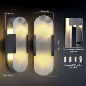 Sucelating 13.8 inch Modern Marble Sconces,Indoor Alabaster Wall Sconces, Alabaster Sconces for Living Room Modern Alabaster Sconces Wall Lighting for Dining Room Stairs Bedroom