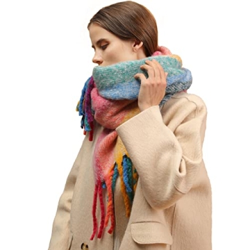 TEMMINC Women's Super Thick Rainbow Colors Cashmere Feel Warm Scarf - Elegant Cold Weather Accessory