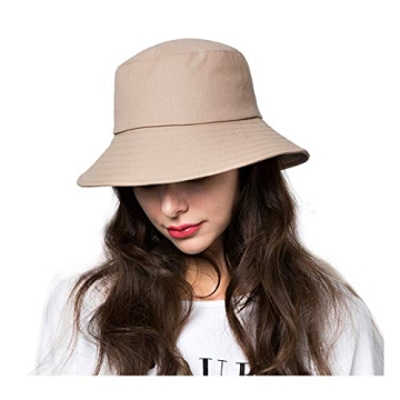 Khaki Bucket Hats for Women Sun Beach Hat Teens Girls Wide Brim Summer Fisherman's Caps UPF 50+（A4...