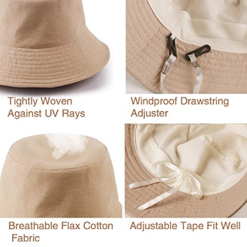Khaki Bucket Hats for Women Sun Beach Hat Teens Girls Wide Brim Summer Fisherman's Caps UPF 50+（A4-Khaki）