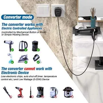 2000Watts Voltage Converter, 220V to 110V Converter, International Plug Adapter, Power Converter Adapter Combo, US to Europe, UK, Israel, Africa Over 150 Countries (Black)