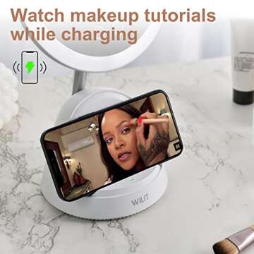 WILIT Vanity Mirror with 9 Adjustable Lighting Mode for Colour-Correction View, Detachable Magnifying(3X) Mirror for Detail Makeup, Cellphone Wireless Charger, Adjustable Mirror Angle