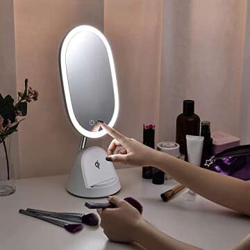 WILIT Vanity Mirror with 9 Adjustable Lighting Mode for Colour-Correction View, Detachable Magnifying(3X) Mirror for Detail Makeup, Cellphone Wireless Charger, Adjustable Mirror Angle