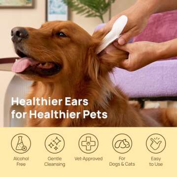Natural Coconut Scent Pet Ear Wipes Dogs Cats 50 Count