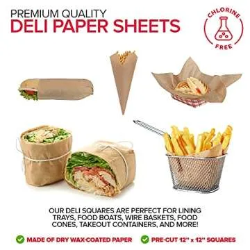 Stock Your Home 12 x 12 Grease Proof Deli Wrappers (500 Pack) - Pre Cut Natural Wax Paper Sheets - R...