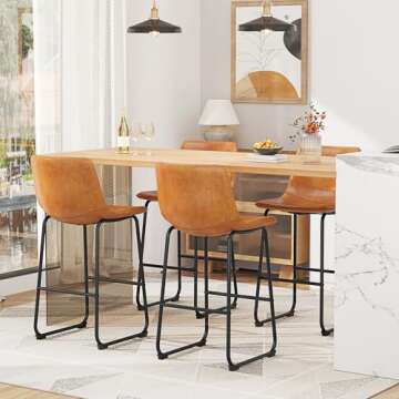 REONEY Bar Stools Set of 2 – PU Leather Modern Counter Height Stools – 30" Brown with Metal Legs