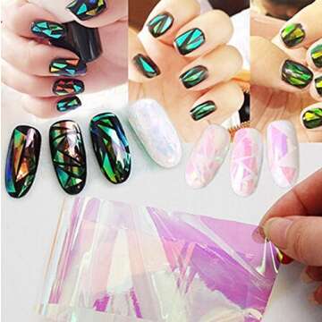 AKOAK 6 Colors Fashion Punk Transfer Foil Sticker Reflective Mirror Design Broken Glass Sticker Colo...