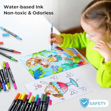 Ohuhu Markers for Adult Coloring Books No bleeding 60 Colors Coloring Markers Water-based Dual Tips Fineliner & Brush Drawing Pens Art Markers for Kids Adults Sketch Journal - Maui - Black