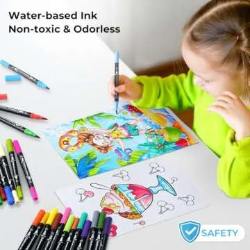 Ohuhu Markers for Adult Coloring Books No bleeding 60 Colors Coloring Markers Water-based Dual Tips Fineliner & Brush Drawing Pens Art Markers for Kids Adults Sketch Journal - Maui - Black