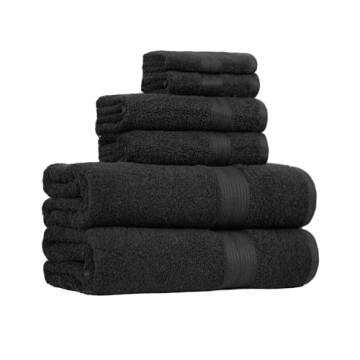 Amazon Basics Cotton Towel Set 6-Piece Oversized Black