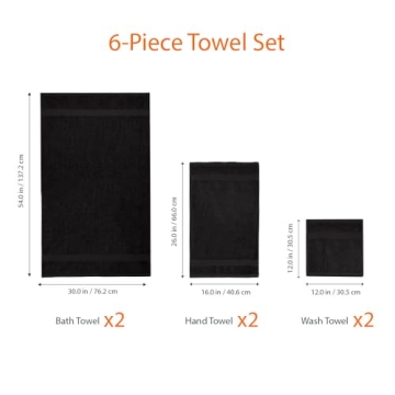 Amazon Basics Cotton Towel Set 6-Piece Oversized Black