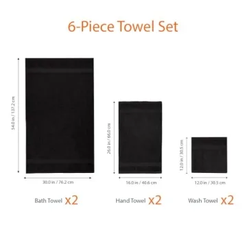 Amazon Basics Cotton Towel Set 6-Piece Oversized Black