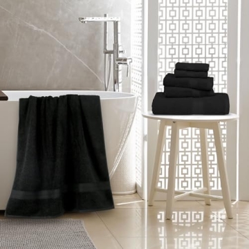 Amazon Basics Cotton Towel Set 6-Piece Oversized Black