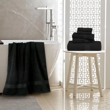 Amazon Basics Cotton Towel Set 6-Piece Oversized Black