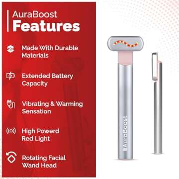 AuraBoost Handheld LED Red Light Therapy for Face and Neck - Vibrating Massage, Glowing Skincare Wand, Smart Sensor, Portable Facial Device, Face Therapy Wand Skin Health Tool Rejuvenation Boost