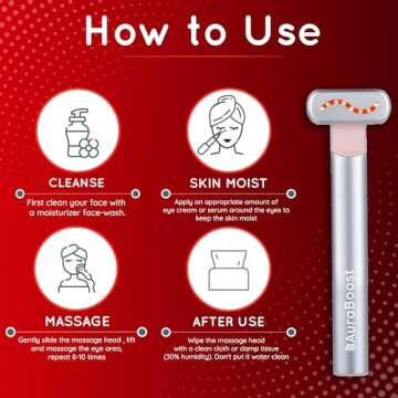 AuraBoost Handheld LED Red Light Therapy for Face and Neck - Vibrating Massage, Glowing Skincare Wand, Smart Sensor, Portable Facial Device, Face Therapy Wand Skin Health Tool Rejuvenation Boost