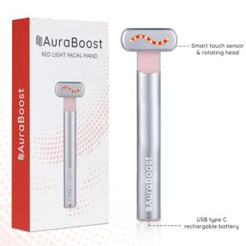 AuraBoost Handheld LED Red Light Therapy for Face and Neck - Vibrating Massage, Glowing Skincare Wand, Smart Sensor, Portable Facial Device, Face Therapy Wand Skin Health Tool Rejuvenation Boost