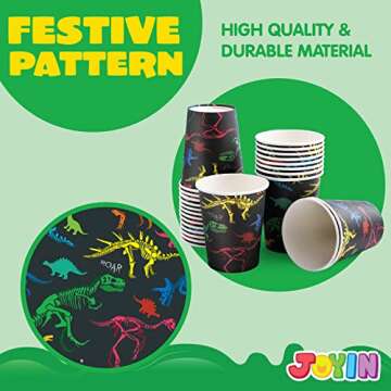 JOYIN 145 Piece Dinosaur Birthday Party Supplies with Trex Banner, 24 Serves dinosaur Disposable Tableware Set with Plates, Cups, Napkins, and Cutlery Sets for Dinosaur Themes Party Kids Years