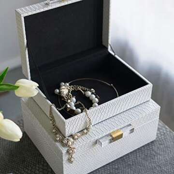 A & B Home Set of 2 White and Gold Contemporary Rectangular Snakeskin Decorative Boxes 10"