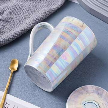 KEYIGOU Marble Coffee Mug with Lid & Spoon – Perfect Gift