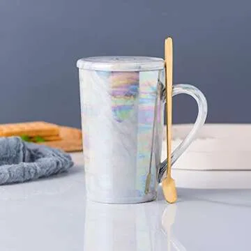 KEYIGOU Marble Coffee Mug with Lid & Spoon – Perfect Gift