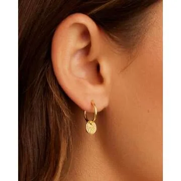 gorjana Women's Ana Coin Huggie Earrings, 18K Gold Plated, Hoop Earrings with Surgical Steel Hinge Closure, Boho Jewelry for Ear Stacking, Vintage-Inspired Charms