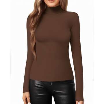 MANGOPOP Mock Turtle Neck Slim Fit T-Shirt for Women