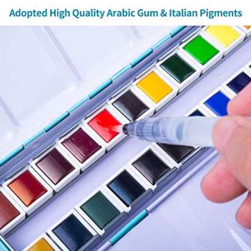 Artsy Artist Grade Watercolor Paint Set - 24 Colors and Water Brush in A Metal Case with Palette Perfect for Artists, Hobbyists, Students
