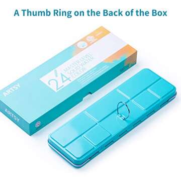 Artsy Artist Grade Watercolor Paint Set - 24 Colors and Water Brush in A Metal Case with Palette Perfect for Artists, Hobbyists, Students