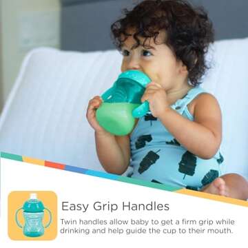 Nuby 3 Pack Two Handle No Spill Toddler Sippy Cups - Toddler Cups Spill Proof with Easy and Firm Gri...