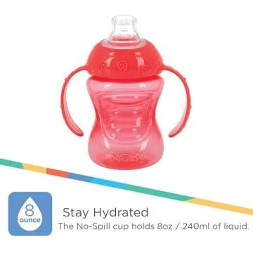Nuby 3 Pack Two Handle No Spill Toddler Sippy Cups - Toddler Cups Spill Proof with Easy and Firm Grip - Aqua, Yellow, Coral