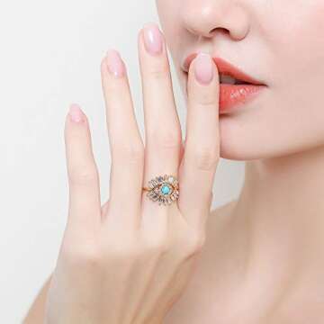 Obidos Evil Eye Rings for Women 14K Gold Plated Adjustable Statement Rings Dainty Eyeball Rings Evil...