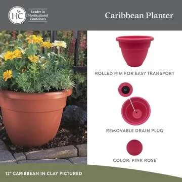 The HC Companies 14 Inch Caribbean Planter - Lightweight Indoor Outdoor Plastic Plant Pot for Herbs ...