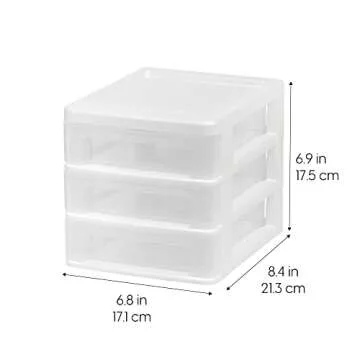 IRIS USA Plastic Stacking Desk Top 3-Drawer Storage Organizer, 4-Pack, for Makep Vanity Nail Polish Bathroom Stationery Art Craft Supplies Kitchen Office Garage and Small Organization, Small, White