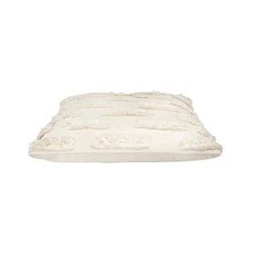 Creative Co-Op White Cotton Embroidered Lines of Decorative Fringe Pillows, 1 Count (Pack of 1)