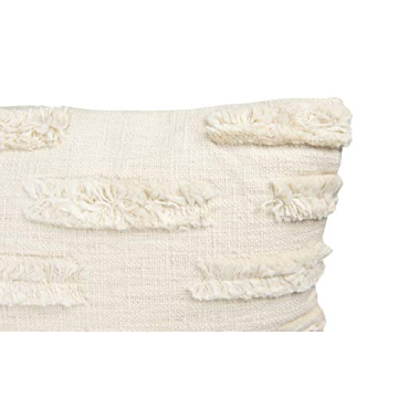 Creative Co-Op White Cotton Embroidered Lines of Decorative Fringe Pillows, 1 Count (Pack of 1)