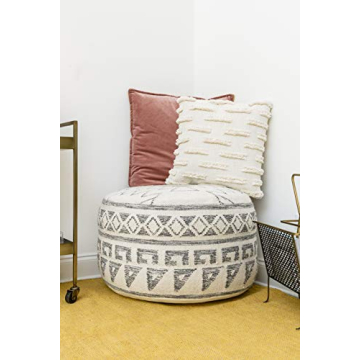 Creative Co-Op White Cotton Embroidered Lines of Decorative Fringe Pillows, 1 Count (Pack of 1)