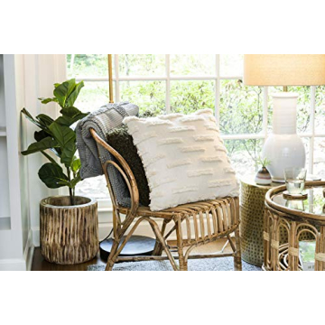 Creative Co-Op White Cotton Embroidered Lines of Decorative Fringe Pillows, 1 Count (Pack of 1)