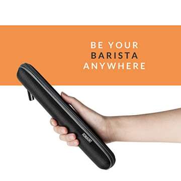 ROMAUNT Handheld Milk Frother Electric Battery Operated Portable Milk Foamer for Coffee Latte 304 Stainless Steel Whisk with Protective Case, Mix Spoon for Traveling or Camping