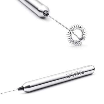 ROMAUNT Handheld Milk Frother Electric Battery Operated Portable Milk Foamer for Coffee Latte 304 Stainless Steel Whisk with Protective Case, Mix Spoon for Traveling or Camping